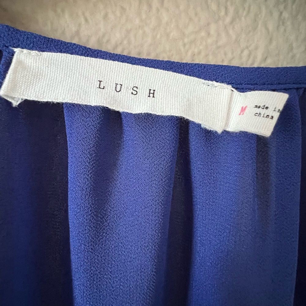 Lush Royal Blue V Neck Chiffon Blouse - Picture 4 of 9
